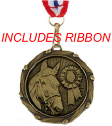AM1061.12 BRONZE MEDAL HORSE HEAD 45MM WITH 10MM RIBBON FROM SHOWSTOPPERS